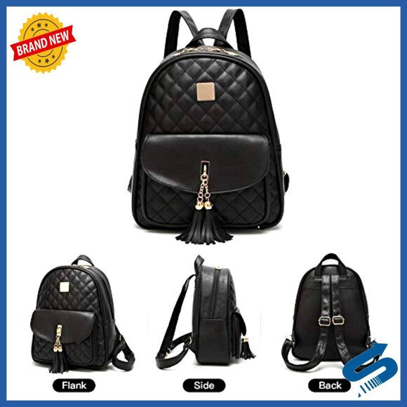 Quilted Mini Backpack Set with Wristlet and Card Wallet, Vegan Leather main image 7